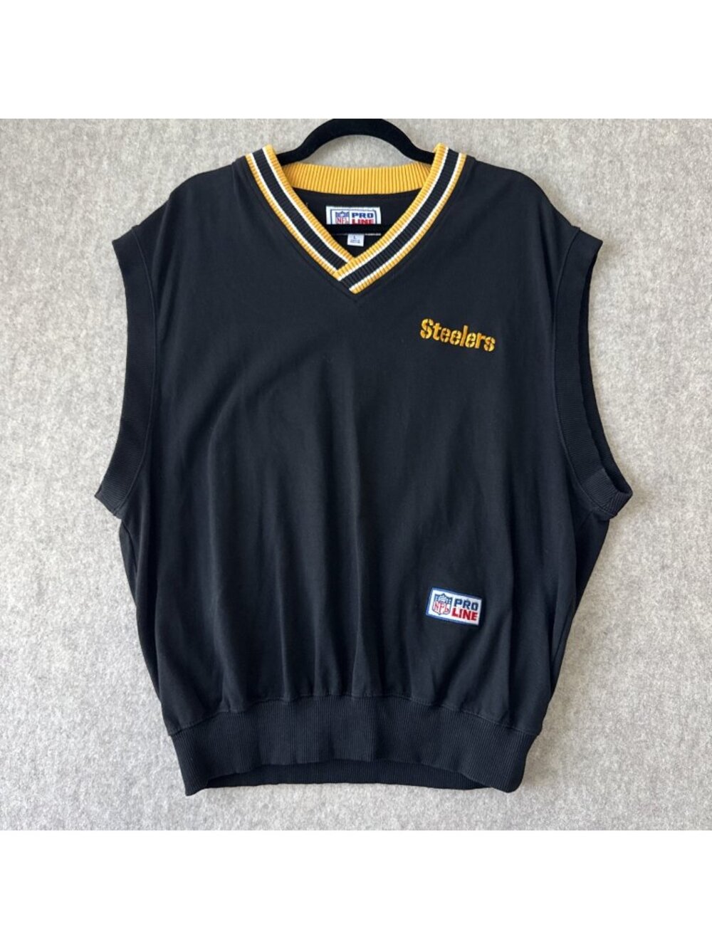 Vintage 90s Pittsburgh Steelers NFL Pro Line Sideline Vest Mens L Black Gold